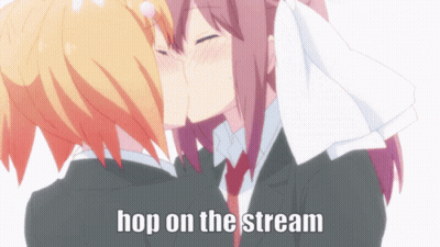Girls Kissing With Text Hop On The Stream GIF