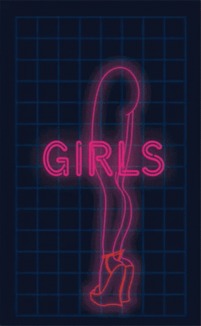 Girls Neon Sign With Woman's Leg GIF
