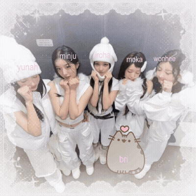 Girls Posing With Cat Hat Named Moka GIF