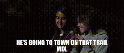 Girls Sitting Next To Each Other Saying He's Going To Town On That Trail Mix GIF