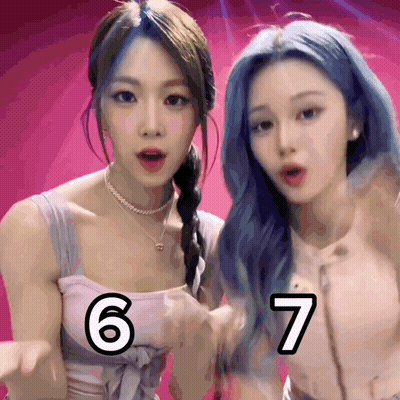 Girls With Blue Hair And Numbers 6 And 7 GIF