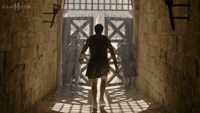 Gladiator Movie Poster Man Walking Through Doorway GIF