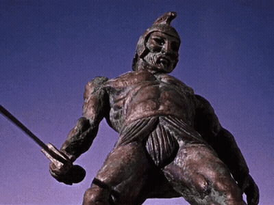Gladiator Statue Holding Sword GIF