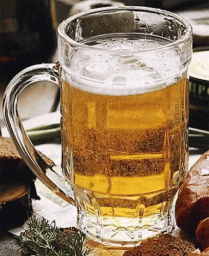 Glass Mug Of Beer And Plate Of Food GIF