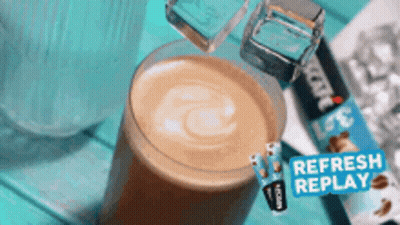 Glass Of Coffee With Ice Cubes And Refresh Replay Sign GIF