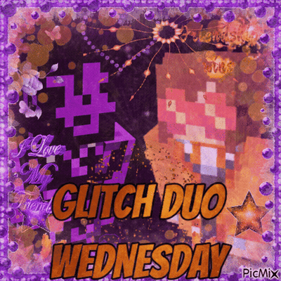Glitch Duo Wednesday Greeting Card With Minecraft Character GIF