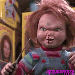 Glitching Chucky Holding Knife GIF