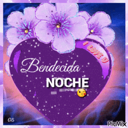Glitter Violet Flowers Feliz Noche GIF