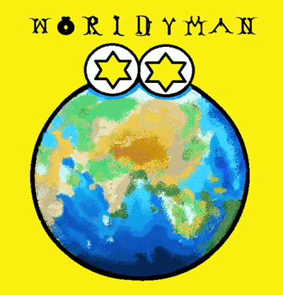 Globe With Worldman Written Above GIF