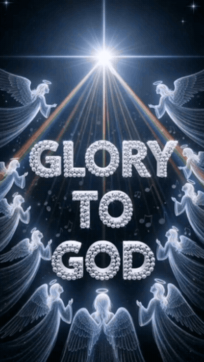 Glory To God Poster Surrounded By Angels GIF