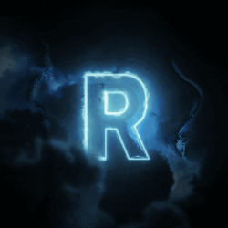 Glowing Blue Letter R Behind Clouds GIF