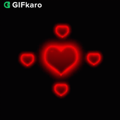 Glowing Red Heart Surrounded By Four Smaller Hearts GIF