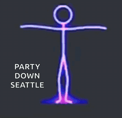 Glowing Stick Figure Saying Party Down Seattle GIF