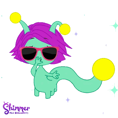 Glowworm Cartoon With Sunglasses And Purple Hair Sticker