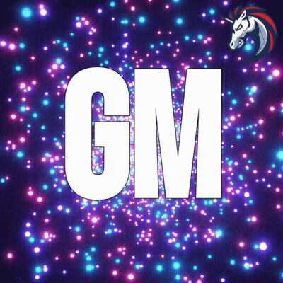 GM On Purple Background With Unicorn GIF
