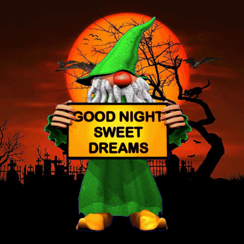 Gnome Holding Good Night Sign GIF