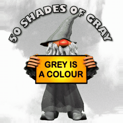 Gnome Holding Yellow Sign Saying Grey Is A Colour GIF