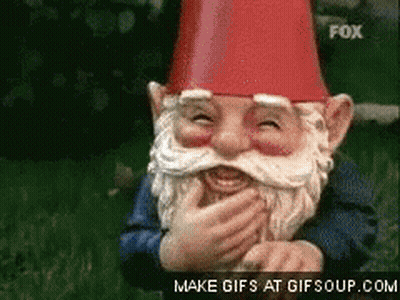 Gnome In Red Hat Laughing Covering Mouth GIF