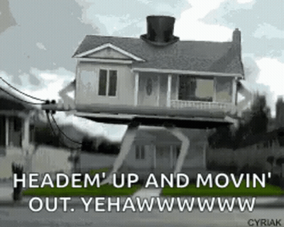 Gnome Pushing House In Wheelbarrow We Are Moving House GIF