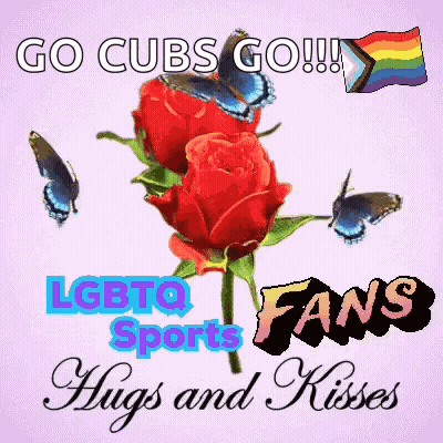 Go Cubs Go Greeting Card With Roses And Butterflies GIF