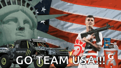 Go Team USA Man Holding Gun At Liberty GIF