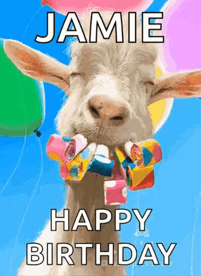 Goat Holding Balloons Saying Happy Birthday GIF