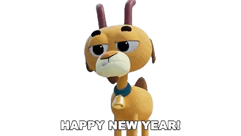 Goat With Horns And Bell Says Happy New Year Sticker