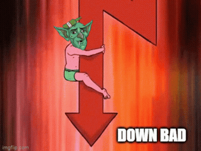 Goblin Holding Arrow Pointing Down Down Bad GIF