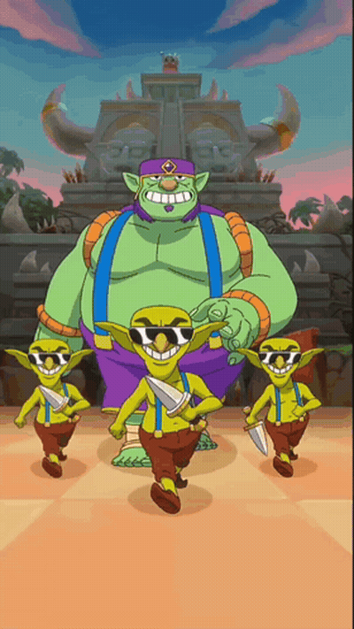 Goblins In Sunglasses And Suspenders In Front Of Building GIF