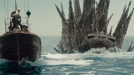 Godzilla Minus One Attacking Boat On Water GIF