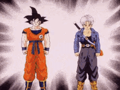 Goku And Trunks Are Standing Next To Each Other GIF