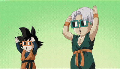 Goku And Trunks From Dragon Ball Z Are Wearing Sunglasses And Making Funny Faces GIF