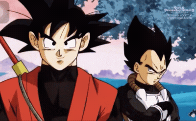 Goku And Vegeta Are Standing Next To Each Other In A Cartoon GIF
