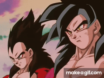Goku And Vegeta Are Standing Next To Each Other In A Cartoon . GIF