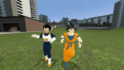 Goku And Vegeta Running In Grassy Field GIF