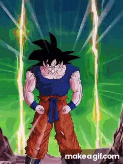 Goku From Dragon Ball Z Standing In Front Of Green Light GIF