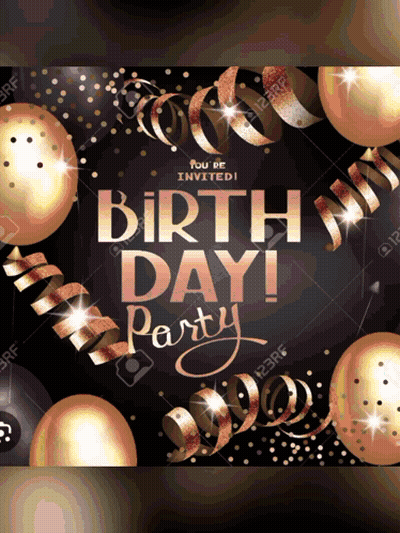 Gold Balloons And Streamers Birthday Invitation GIF