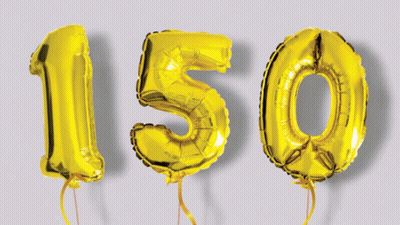 Gold Balloons Number 150 GIF