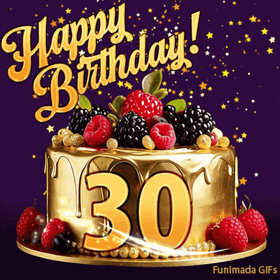 Gold Cake With Berries And Number 30 GIF