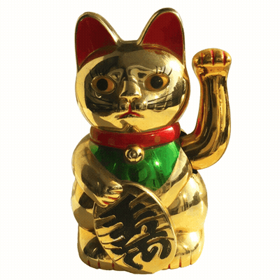 Gold Cat Statue With Chinese Symbols GIF