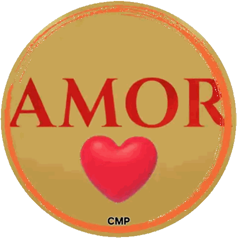 Gold Circle With Amor And Red Heart Sticker