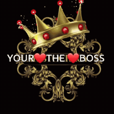 Gold Crown With Red Hearts Saying Your The Boss GIF