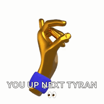 Gold Hand With Googly Eyes Saying You Up Next Tyran GIF