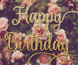 Gold Happy Birthday Flowers  GIF