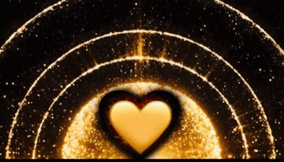 Gold Heart Surrounded By Circles Of Light GIF