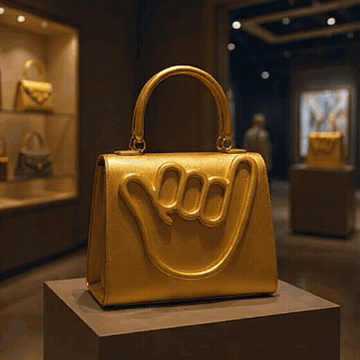Gold Purse With Hand-Shaped Handle GIF