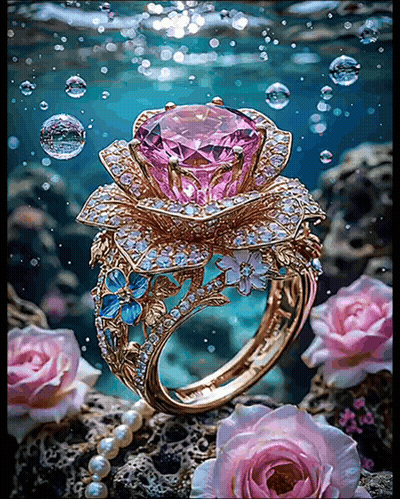 Gold Ring With Large Pink Stone GIF