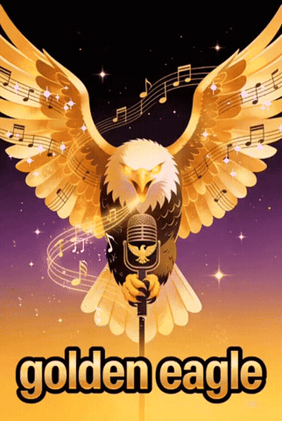 Golden Eagle Singing Into Microphone With Music Notes GIF