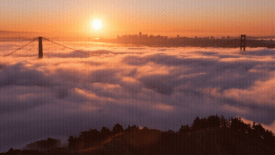 Golden Gate Bridge Fog At Sunrise GIF