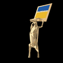Golden Goat Holding The Flag Of Ukraine GIF